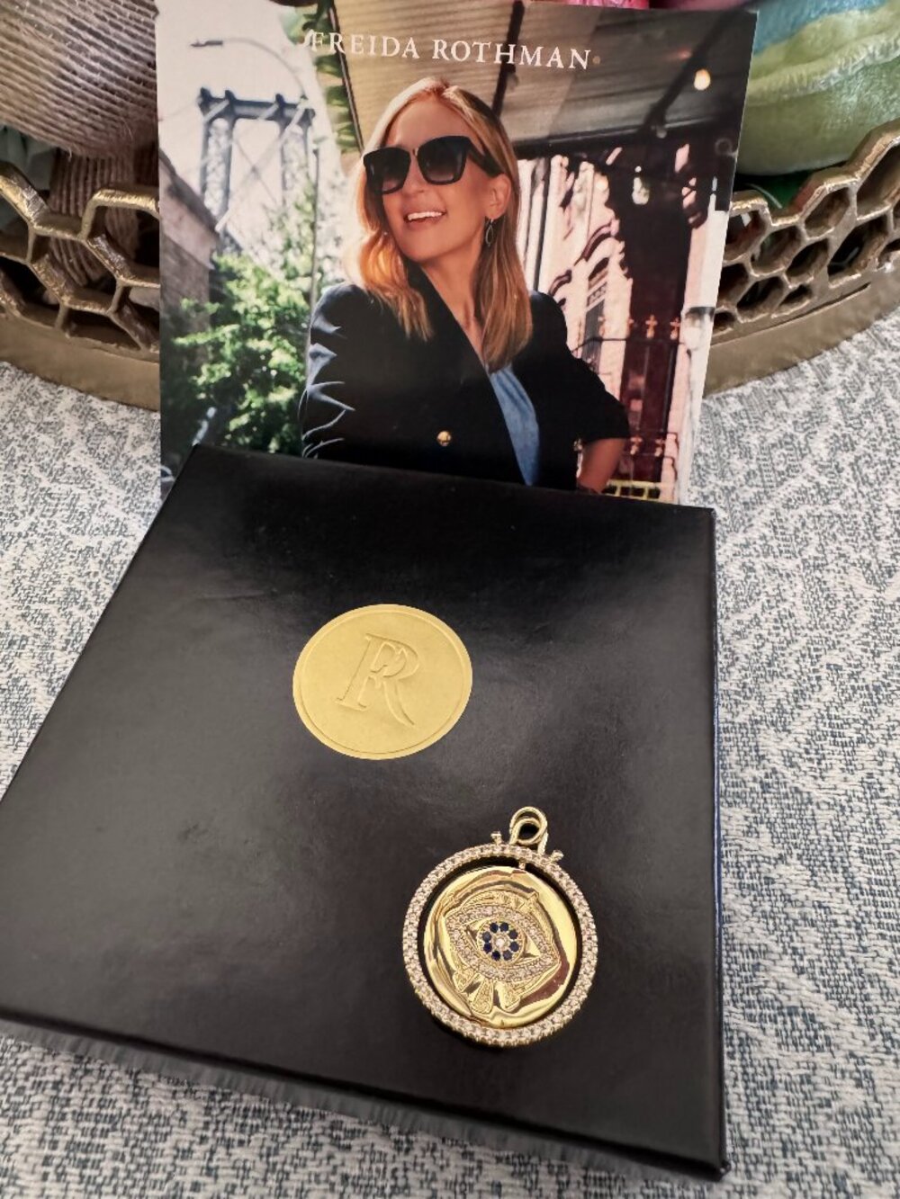 NIB Freida Rothman Vault Evil Eye SPINNING COIN Medallion Enhancer Pendant